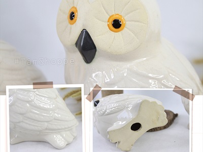 Tượng cú mèo gốm trắng cao 23cm TCV-CUMEO-02