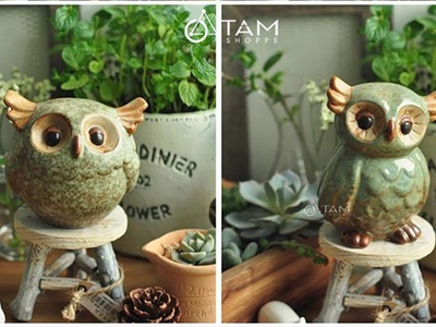 Tượng cú mèo gốm xanh ngọc Vintage TCV-CUMEO-01