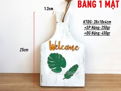 Bảng welcome lá Monstera hình thớt gỗ BTC-WEL-02