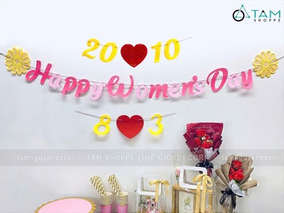 Dây banner chữ Happy Women's day 8/3 - 20/10 [Vải nỉ - Kèm dây] BANER-KHAC-01