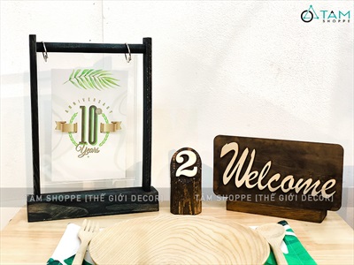 Bộ thẻ số để bàn quán cafe bằng gỗ trụ tròn [Tặng khay - Đều đẹp] SO-GO-01