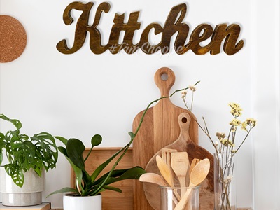 Chữ gỗ Kitchen màu nâu đen Rustic [Tự đứng - 15x53cm] CHUGO-10