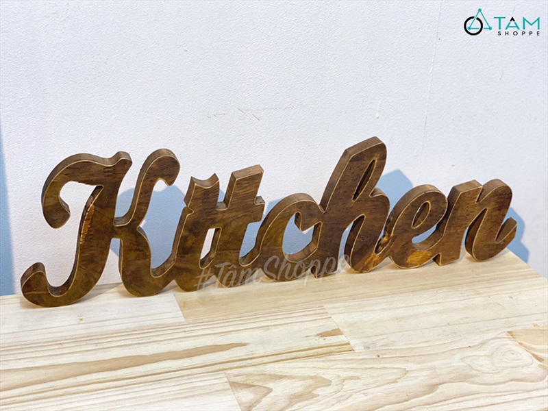 Chữ gỗ Kitchen màu nâu đen Rustic [Tự đứng - 15x53cm] CHUGO-10