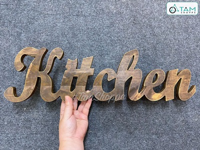 Chữ gỗ Kitchen màu nâu đen Rustic [Tự đứng - 15x53cm] CHUGO-10