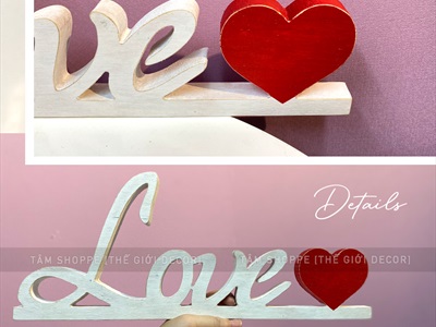 Chữ gỗ Love trái tim đỏ liền đế [Tự đứng - 15x38cm] CHUGO-08