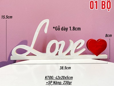 Chữ gỗ Love trái tim đỏ liền đế [Tự đứng - 15x38cm] CHUGO-08
