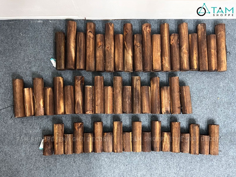 Hàng rào gỗ trang trí cây tròn tự nhiên nối sẵn dài 85cm HANGRAO-01