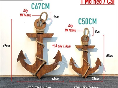 Mỏ neo trang trí cỡ lớn bằng gỗ quấn dây thừng đơn giản MONEO-01