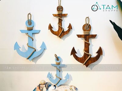Mỏ neo trang trí cỡ lớn bằng gỗ quấn dây thừng đơn giản MONEO-01