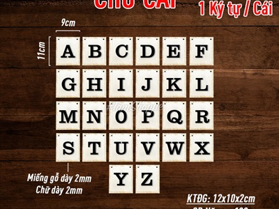 Thẻ chữ gỗ số gỗ trang trí [Lẻ từng thẻ - Có lỗ xỏ dây treo] CHUGO-11