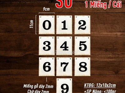 Thẻ chữ gỗ số gỗ trang trí [Lẻ từng thẻ - Có lỗ xỏ dây treo] CHUGO-11