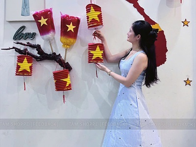 Set 02 lồng đèn giấy con sâu cờ Việt Nam [In đẹp - Cỡ trung] LDEN-GIAY-14