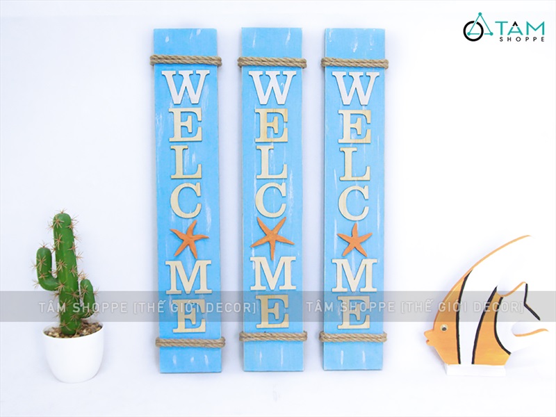 Bảng welcome chữ nhật đứng sao vàng chủ đề biển BTC-WEL-03