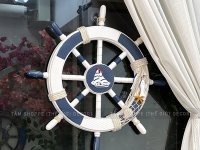 Bánh lái tàu trang trí đường kính 45cm [Gỗ ép - nhiều kiểu] BANHLAI-03
