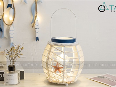 Đèn bão Led quả trám trắng chủ đề biển [Tặng pin - Led vàng ấm] DENBAO-02