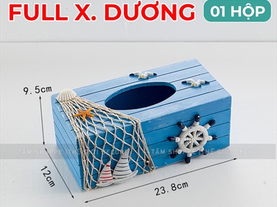 Hộp đựng khăn giấy gỗ sọc chủ đề biển [Handmade - Nhiều kiểu] HOPKHANGIAY-01