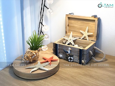 Hộp gỗ giả cổ chủ đề biển 3 size [Handmade - 3 kiểu chọn] HOP-GO-02