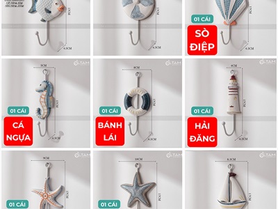 Móc treo tường chủ đề biển móc đơn nhiều kiểu [Móc sắt - Gỗ ép] MOCTREO-01
