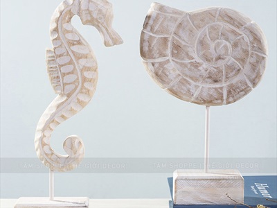 Standee tượng gỗ mốc trắng 3 kiểu chủ đề biển [Thủ công - Cao 29-33cm] STANDEE-BIEN-02