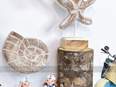 Standee tượng gỗ mốc trắng 3 kiểu chủ đề biển [Thủ công - Cao 29-33cm] STANDEE-BIEN-02