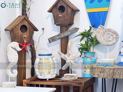 Standee tượng gỗ mốc trắng 3 kiểu chủ đề biển [Thủ công - Cao 29-33cm] STANDEE-BIEN-02