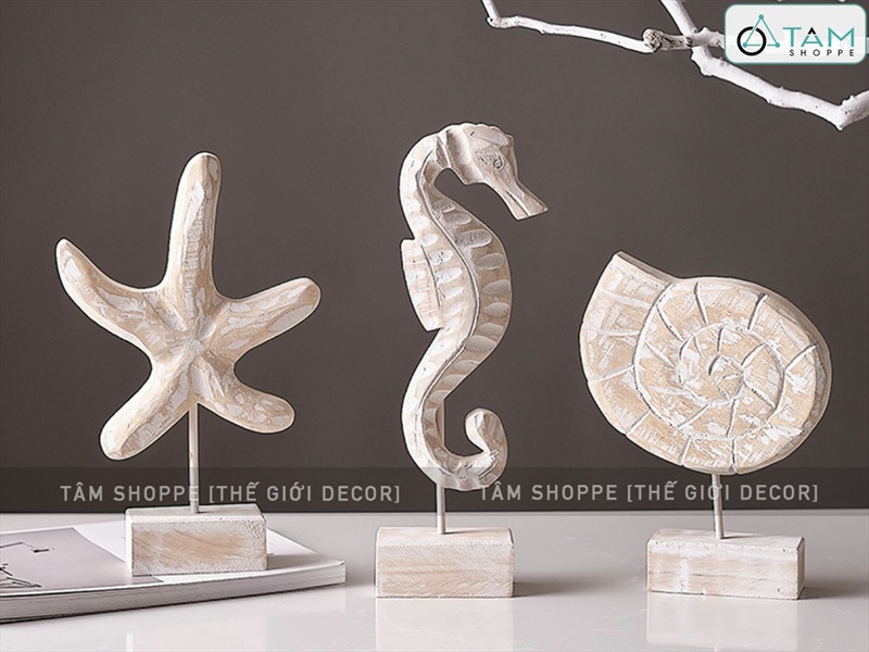 Standee tượng gỗ mốc trắng 3 kiểu chủ đề biển [Thủ công - Cao 29-33cm] STANDEE-BIEN-02