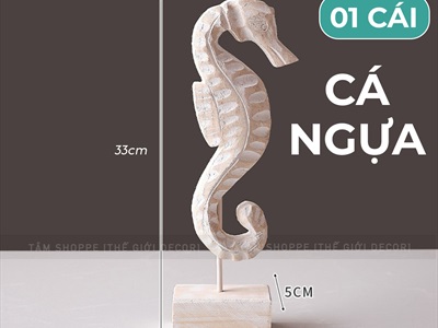 Standee tượng gỗ mốc trắng 3 kiểu chủ đề biển [Thủ công - Cao 29-33cm] STANDEE-BIEN-02