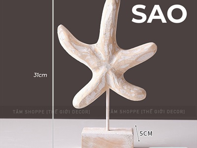 Standee tượng gỗ mốc trắng 3 kiểu chủ đề biển [Thủ công - Cao 29-33cm] STANDEE-BIEN-02
