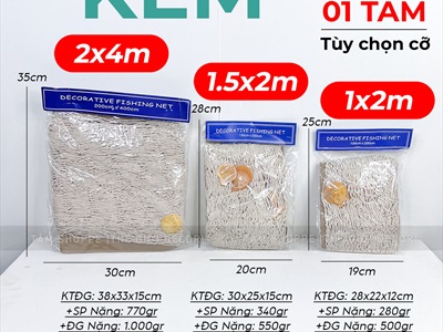 Tấm lưới đánh cá trang trí chủ đề biển [Đính vỏ sò - Nhiều cỡ] LUOICA-01