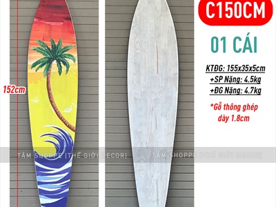 Ván lướt sóng trang trí chủ đề Hoàng hôn cao 150cm [In sắc nét - giả nét vẽ tay] VLS-06