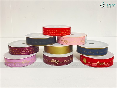 Cuộn ruy băng nhựa in chữ nhiều mẫu [Bản 3cm - Cuộn 45m] RUYBANG-18