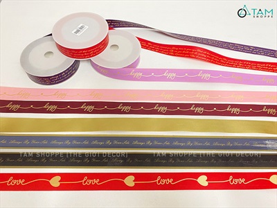 Cuộn ruy băng nhựa in chữ nhiều mẫu [Bản 3cm - Cuộn 45m] RUYBANG-18