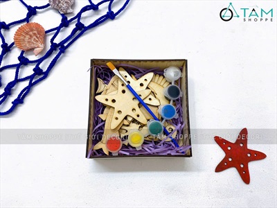 Hộp 10 phụ kiện gỗ tô màu chủ đề mùa hè DIY [Kèm màu + cọ vẽ] SET-DIY-01
