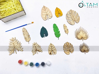 Hộp 10 phụ kiện gỗ tô màu chủ đề mùa hè DIY [Kèm màu + cọ vẽ] SET-DIY-01