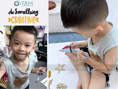 Hộp 10 phụ kiện gỗ tô màu chủ đề mùa hè DIY [Kèm màu + cọ vẽ] SET-DIY-01