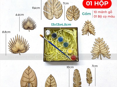Hộp 10 phụ kiện gỗ tô màu chủ đề mùa hè DIY [Kèm màu + cọ vẽ] SET-DIY-01