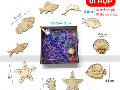 Hộp 10 phụ kiện gỗ tô màu chủ đề mùa hè DIY [Kèm màu + cọ vẽ] SET-DIY-01
