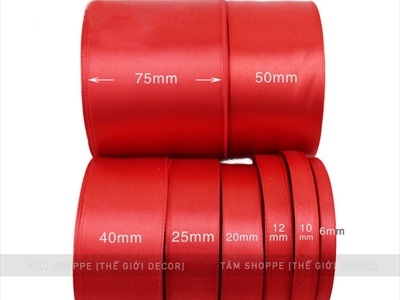 Ruy băng đỏ vải lụa satin cuộn 22m nhiều cỡ RUYBANG-13