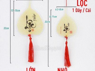 Dây treo lá bồ đề vàng chữ thư pháp PKT-TET-01