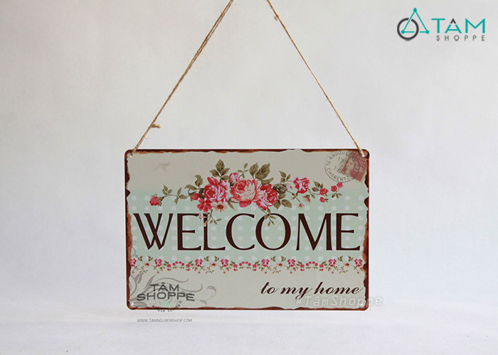 Bảng treo cửa WELCOME bằng thiếc Vintage