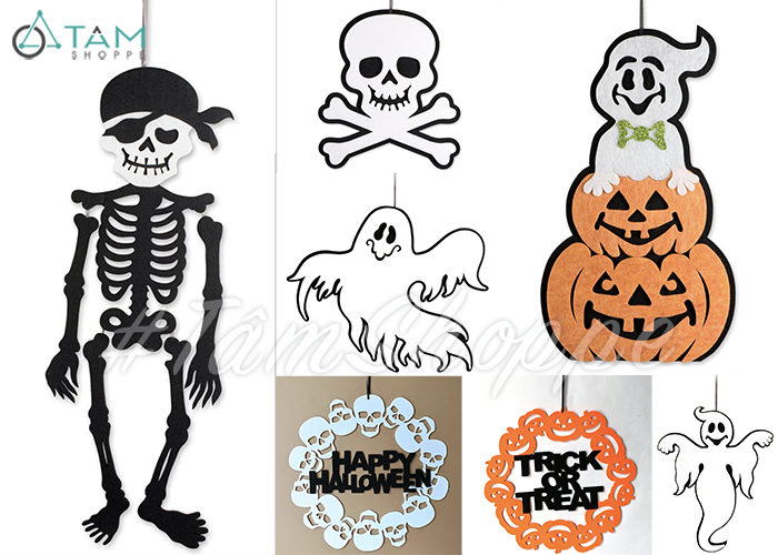 Mô hình treo trang trí Halloween vải nỉ phối màu nhiều kiểu HLW-BTC-06